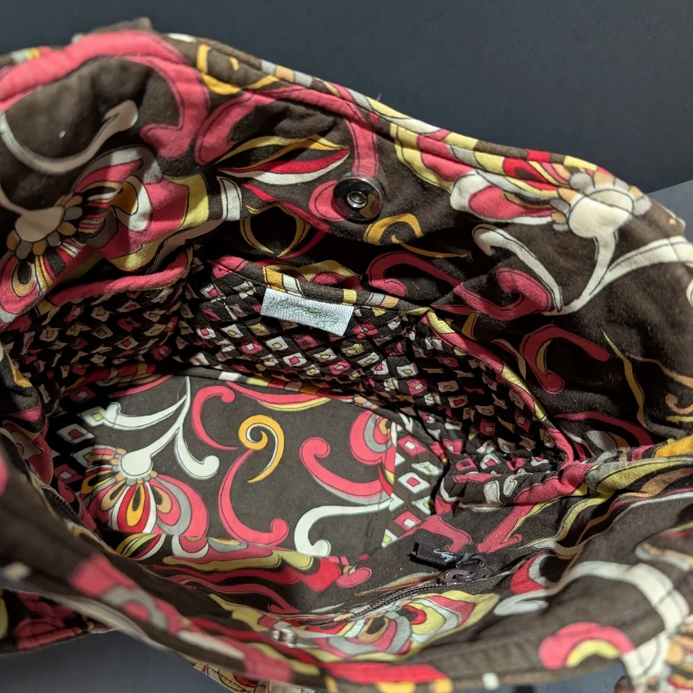 Vera Bradley Puccini Brown Red Flower Shoulder Bag Purse Tote Retired - Picture 7 of 15